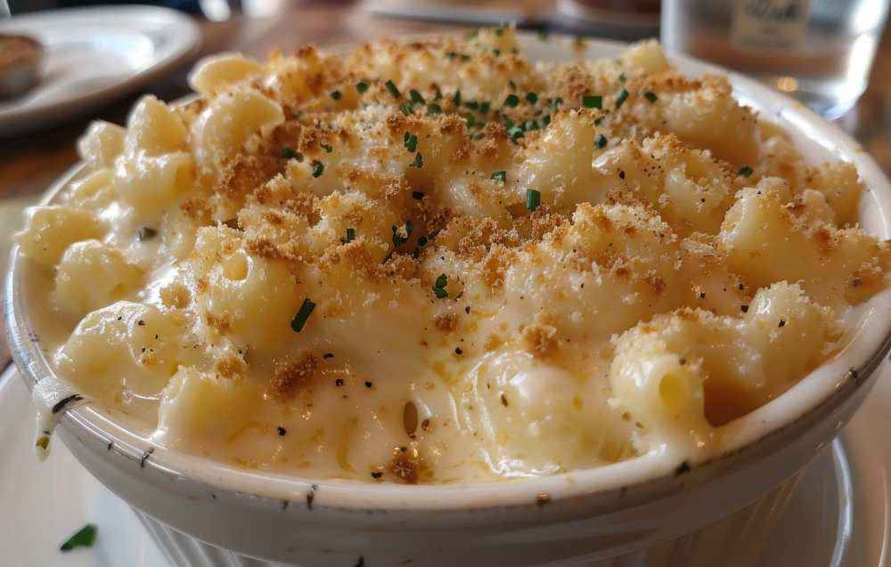 A bowl of creamy mac and cheese made with the best cheese blend for ultimate flavor and texture.