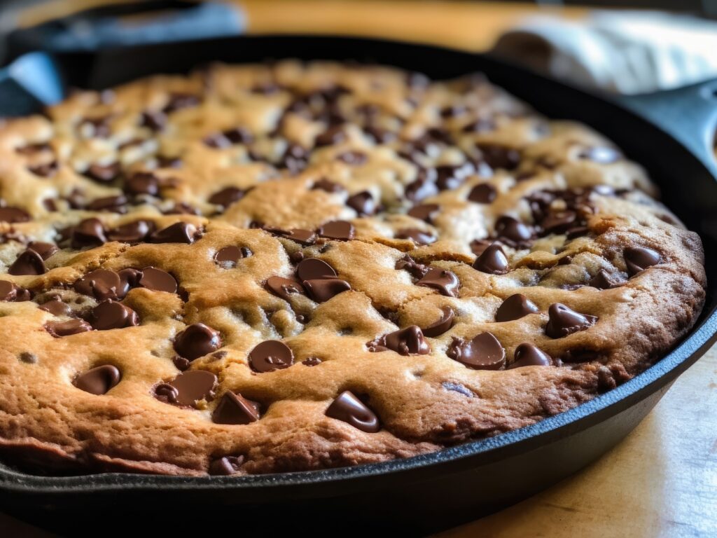 Freshly baked cookie cake topped with colorful frosting and sprinkles, served on a decorative plate.