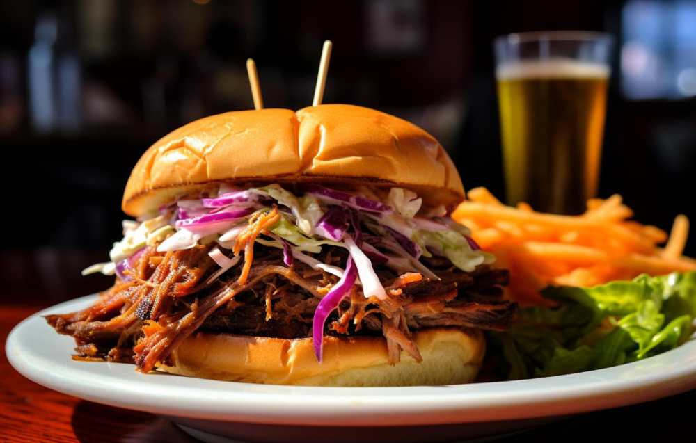 Juicy brisket sandwiches layered with tender smoked beef, fresh coleslaw, and a tangy barbecue sauce served on a toasted bun.