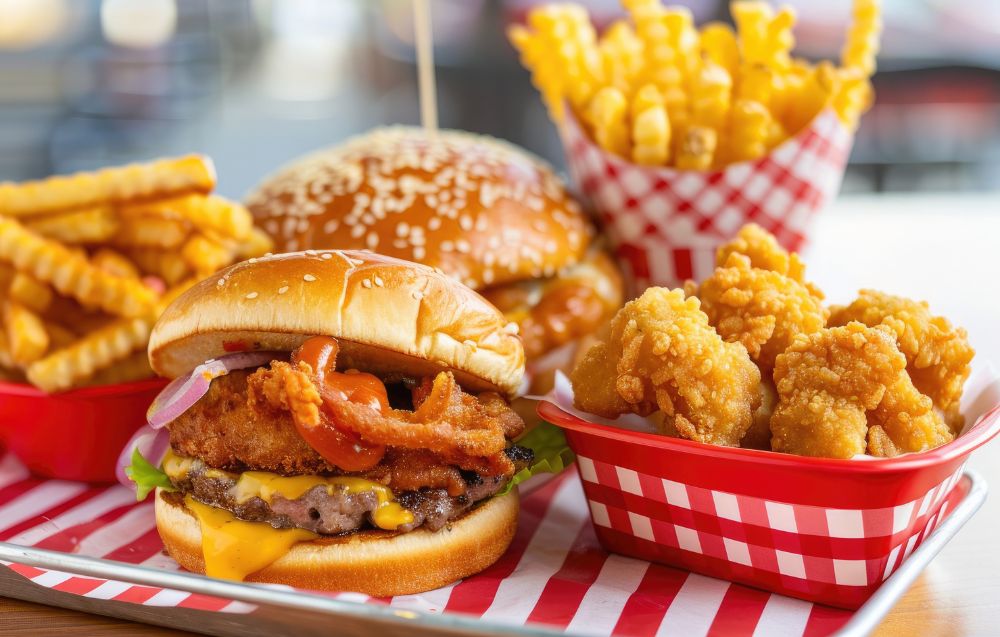 A delicious spread of Chick-fil-A menu items, including chicken sandwiches, nuggets, waffle fries, and beverages.