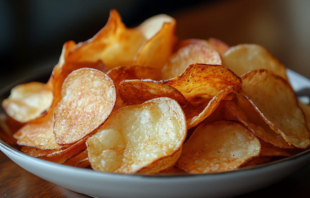 Close-up of golden, crispy chips dusted with spicy seasoning, showcasing bold flavors and rich textures.