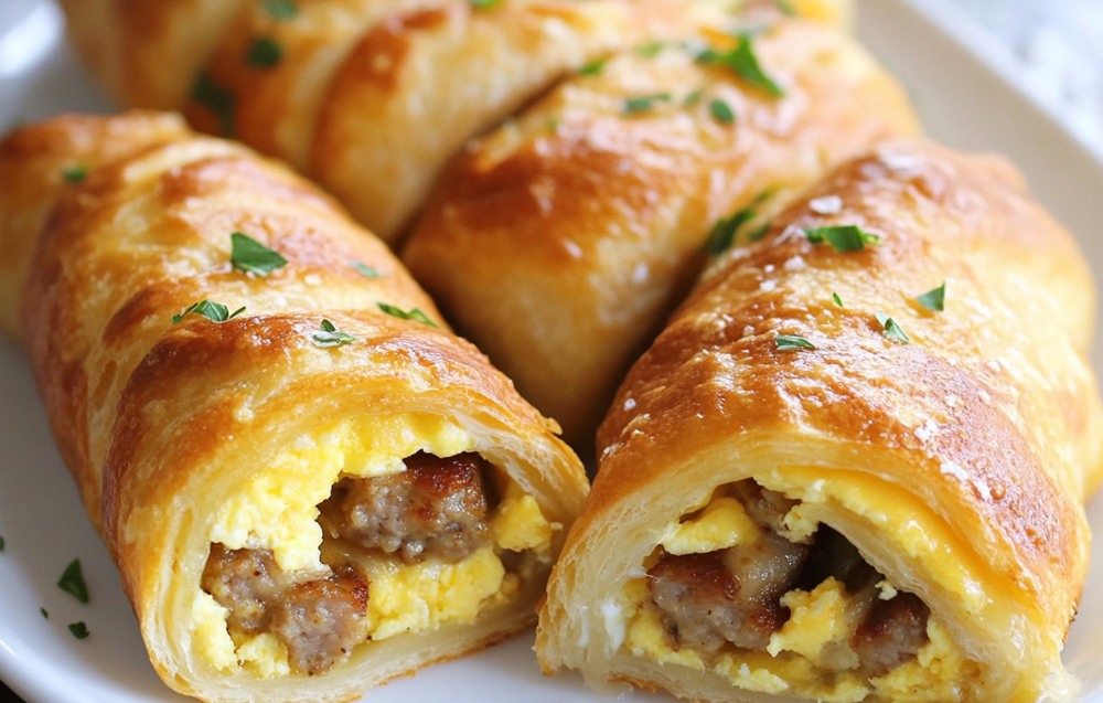 A plate of crescent roll breakfast recipes featuring sweet and savory options, perfect for any morning.