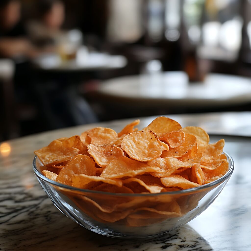 Close-up of crunchy spicy chips with a bold red seasoning, ready to ignite your taste buds.