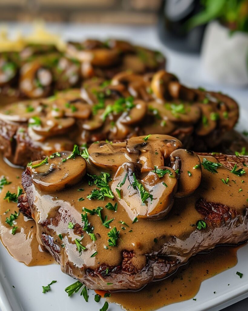 Close-up of fresh ingredients for Salisbury steak: ground beef, golden breadcrumbs, chopped onions, eggs, Worcestershire sauce, and spices, ready to be mixed into a flavorful meal.
