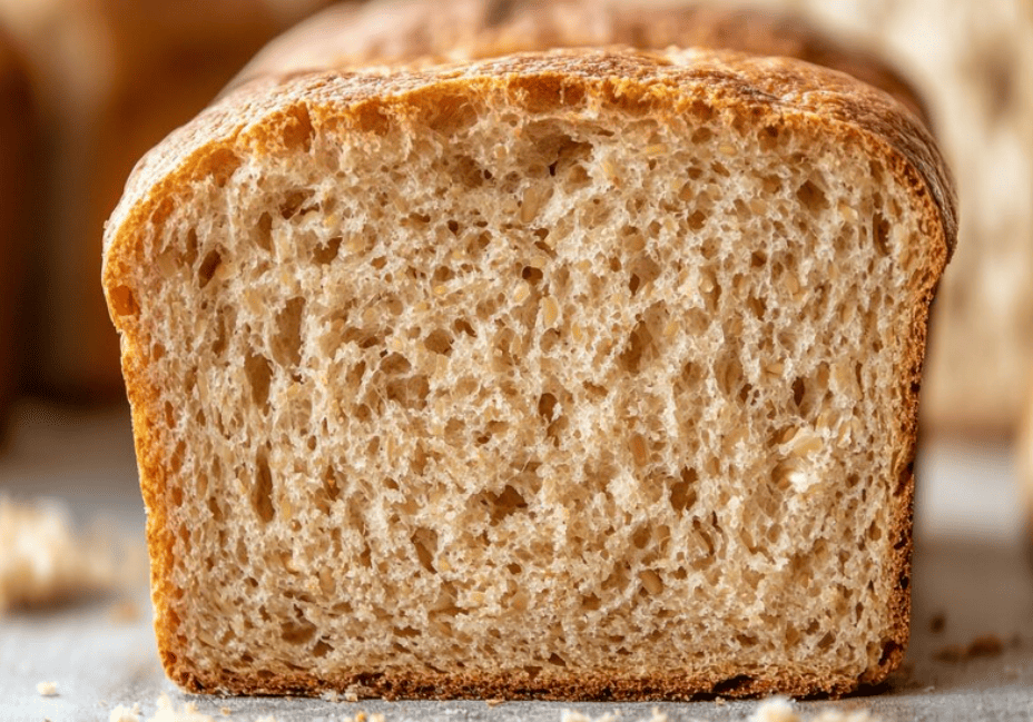 Freshly baked honey wheat bread with a golden crust, sliced and ready to enjoy.