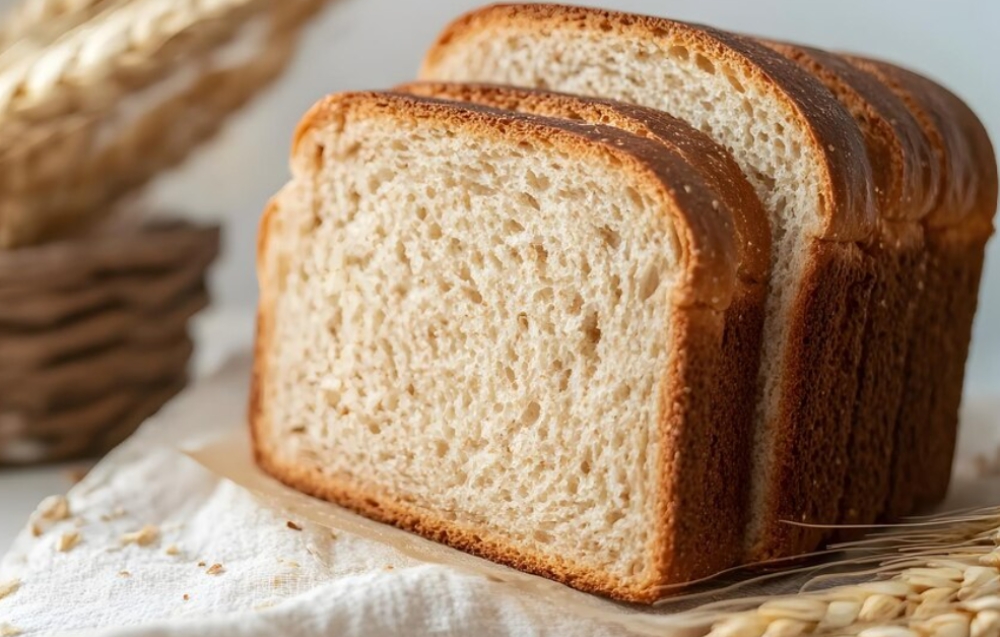 Soft and fluffy homemade honey wheat bread loaf on a wooden cutting board.