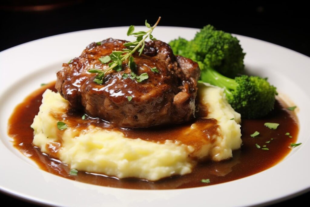 Juicy, slow-cooked cube steak in a crock pot, perfectly seasoned and ready to serve for a hearty family dinner.