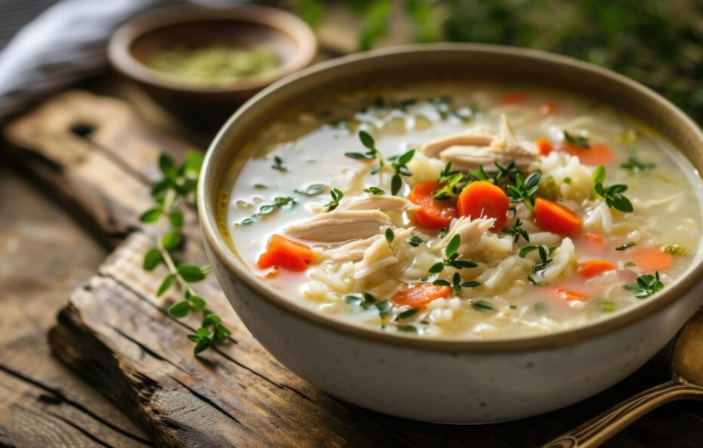 A bowl of homemade soup featuring the secret ingredient in soup visible in the center.